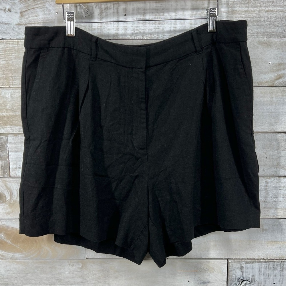 Old Navy Shorts XL Black Extra High Waist Taylor Linen Blend Adjustable Waist
